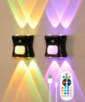 Motion Sensor Light Indoor with Remote, Rechargeable Wireless LED Sconce on wall with vibrant colors and remote control.