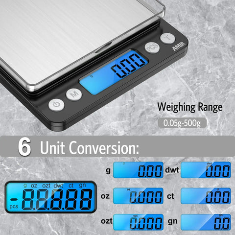 Pocket Digital Kitchen Scale For Jewelry And Cooking, 500g Capacity With 0.01g Precision, Backlit LCD Display, Black