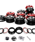 1-1/8 Inch Threadless Bike Headset For MTB And Road Bikes, 34mm Frame, 28.6mm Straight Steerer, shown in black and red.