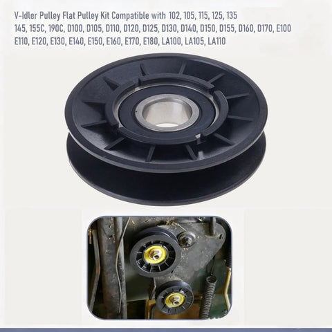 Top Tier GX20286 And GX20287 Grass Mower Belt V Idler Pulley Kits That Are Totally Compatible With John 102 To D170 Models For A Smooth Ride, black plastic