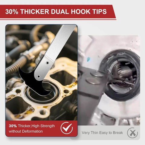 Seal Puller Tool For Oil Seal Removal In Cars SUVs Light Trucks And Machinery Third Generation in use, showcasing thicker dual-hook tips.