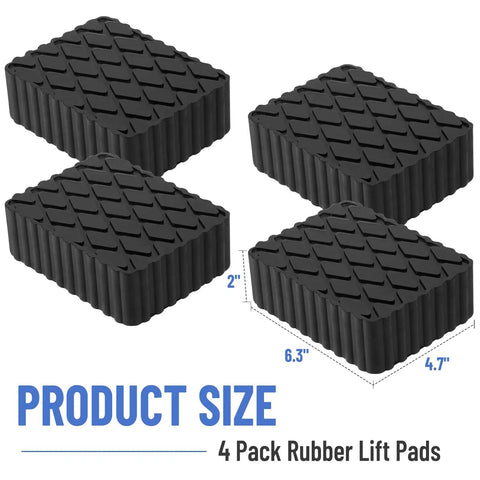 Racewill Solid Rubber Auto Lift Pads For 4 Post Car Aligners, 2" thick, 4 pack, dimensions 6.3" x 4.7".