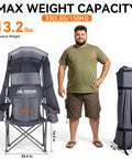 Grab And Go Camping Chair With Canopy Shade And UPF Fifty Plus Protection shown fully open, folded, with a person for scale.