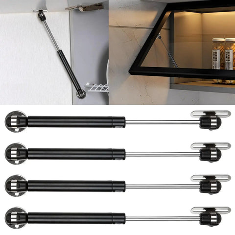 10 Pack 10 Inch Gas Struts For Cabinets 100N 22.5 Lbs Heavy Duty Lid Support pneumatic lift shocks, installed and uninstalled views