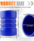 Front view of blue silicone 4-inch ID charge-air hump hose with T-bolt clamps; ribbed exterior, 4.33 inches long, 3.94 inches inner diameter.