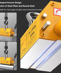 Heavy Duty Steel Magnetic Lifter Rock Solid Workhorse 6600lb Metal Lifting Magnet With Dual Safety Lock For Shop Crane And Auto Repair, close-up view of U-shaped groove design for steel.