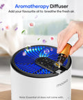 Hand adding essential oil to a Bedroom HEPA Air Purifier Pet Friendly For Allergens With Fragrance Sponge 360 Degree Air Cleansing