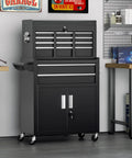 Eight Drawer Rolling Tool Chest With Locking Detachable Cabinet Built Tough Heavy Duty Steel Tool Cart On Wheels With Liner And Hooks Garage Ready For Workshop Or Warehouse Durable Black Finish