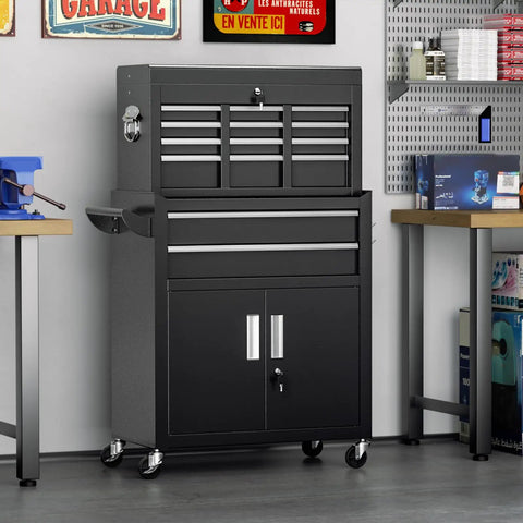 Eight Drawer Rolling Tool Chest With Locking Detachable Cabinet Built Tough Heavy Duty Steel Tool Cart On Wheels With Liner And Hooks Garage Ready For Workshop Or Warehouse Durable Black Finish