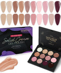 Hema Free Solid Gel Nail Polish Set With 12 Rich Colors for UV and LED curing, open palette showing color selection