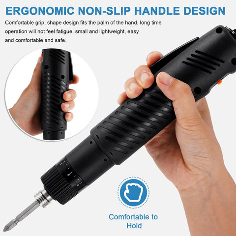 Electric Screwdriver Set With Adjustable Torque Ergonomic Anti Slip Grip shown in hand for comfort