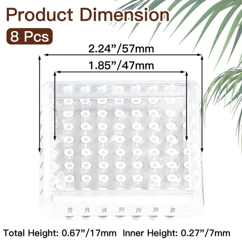 Clear Square Spiked Furniture Caster Cups, 8 Pack Carpet Protectors For Chairs, Sofas, Tables And Cabinets, Made Of Resin, Transparent And Durable, No Slip Floor Shield, Outer 57mm Inner 47mm, 17mm Tall