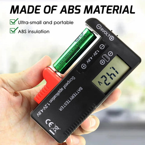 Easy Read Battery Checker Digital Capacity Tester For AA AAA C D 9V 1.5V Button Cells And 3.7V Li Batteries Fast Health Readout Dope Gadget For Home Shop And DIY Tech in ABS plastic, hand-held with LCD screen