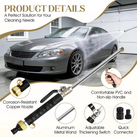 Heavy Duty Garden Power Washer Kit With Quick Connect Wand, Two Nozzles, Flexible Lance, washing a car in driveway