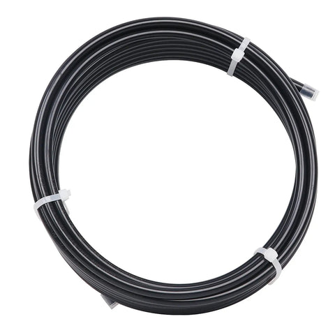 Coiled black Heavy Duty Nylon Air Line 25ft One Quarter Inch OD Pneumatic Tube DOT Approved SAE J844 for air brake systems or fluid transfer.