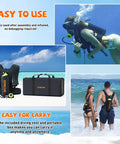Divers using Ultra Portable 1.9L Aluminum DOT Certified Scuba Tank with vest on the beach, showcasing ease of use and transportability.