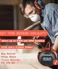 Man wearing AM FM Radio Headphones With Digital Display 25dB NRR Safety Earmuffs for outdoor work