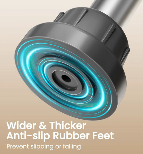 Close-up view of the anti-slip rubber feet of the Rock Solid Aluminum Toilet Safety Handle For Seniors Supporting Up To Three Hundred Fifty Pounds.
