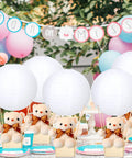 12 Sets Baby Shower Hot Air Balloon Table Centerpieces DIY Paper Lanterns with Plush Bears and Wooden Baskets at Gender Reveal