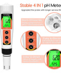 4 In 1 Digital pH EC TDS Temp Meter For Water Hydroponics And Indoor Gardens Easy Calibration Waterproof Backlit Tester