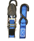 Heavy Duty 6 Pack Ratchet Straps Tie Down Haulers 1 Inch X 12 Foot With S Hooks showing blue strap and metal hook.