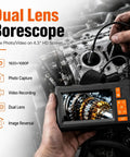 Dual Lens Borescope With 32GB Card, 4.3 Inch Endoscope Camera With Light, 1080P Photo And Video, 16.4ft SemiRigid Inspection Snake, No Apps Needed, IP67 Waterproof For Automotive Engine And HVAC, handheld on engine