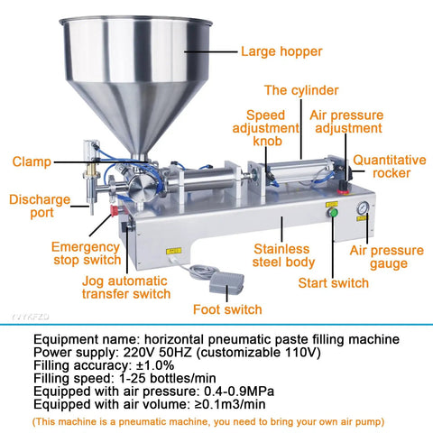 Tough As Nails Pneumatic Bottle Filler with stainless steel large hopper and adjustable speed for liquid dispensing.