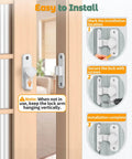 Diagram showing installation of 90 Degree Barn Door Lock Latch For Cabinets And Sliding Doors Right Angle Lock