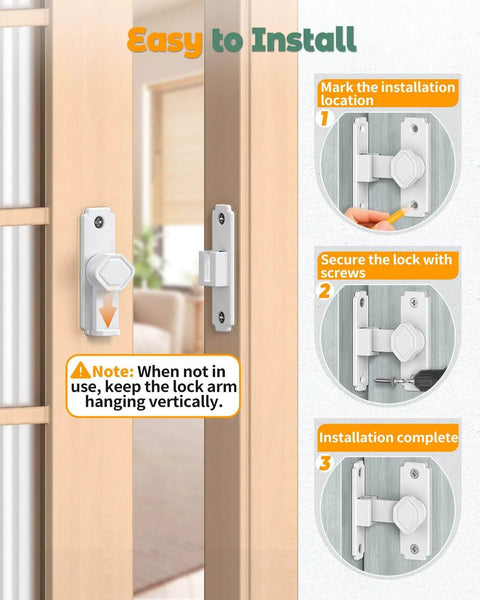 Diagram showing installation of 90 Degree Barn Door Lock Latch For Cabinets And Sliding Doors Right Angle Lock