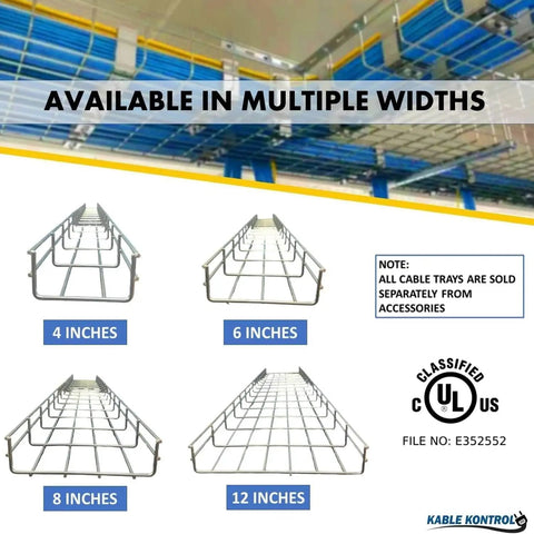Bulk Pack Cable Tray 10 Feet Long By 6 Inches Wide By 2 Inches High Wire Mesh Cable Management Rack Organizer Basket Pro Grade Zinc Plated Steel NEC Approved For Network And Fiber Optic Cabling 90 Piece Set, 6-inch width