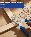 Eight Piece Miter Spring Clamps Set With Spring Loaded Pliers And Carabiner Adjustable From 0 To 2 Inches in use on wood frame