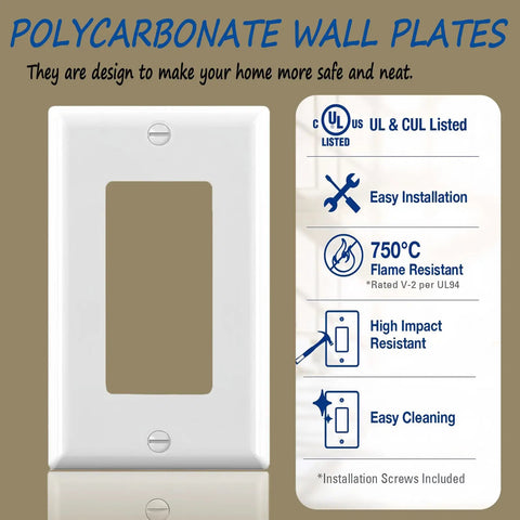 GFCI Style Rocker Light Switch Wall Plate Cover 1-Gang 4.50 By 2.76 Inches Smooth Face Unbreakable Polycarbonate UL Listed
