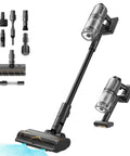 Game Changing Cordless Vacuum Cleaner With 850W Motor And 90 Minute Runtime, featuring attachments for versatile cleaning.