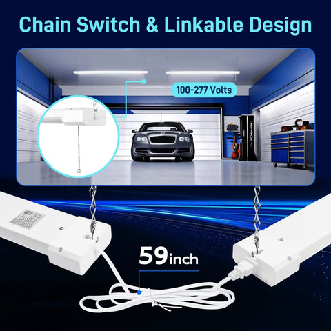 Bright 4Ft Led Shop Light 5000K Daylight 42W 4400 Lumens Linkable Ceiling Fixture For Garages Workshops Basements With Power Cord And Pull Chain ETL Certified No Fuss Flush Mount Or Hanging 1 Pack