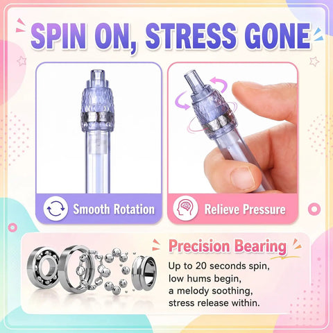 Dope 24 Pack Fidget Spinner Gel Pens With 0.5mm Black Ink, precision bearing and stress relief feature illustration.