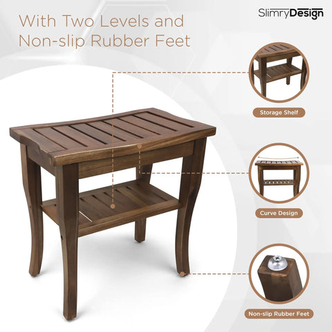 Teak Shower Bench With Storage Shelf And Non Slip Feet For A Spa Like Bathroom Upgrade Water Resistant Solid Teak Stool Easy To Use Bath Bench Assembly Required Small Size
