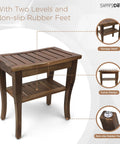 Teak Shower Bench With Storage Shelf Water Resistant Solid Teak Bath Stool With Non Slip Pads Easy To Assemble Large Size