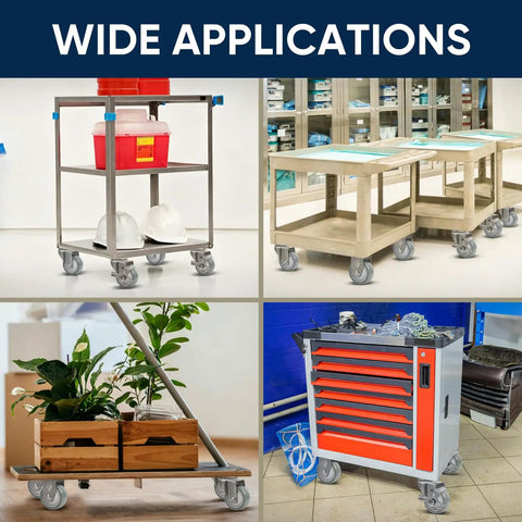 Heavy Duty Hauler With Ball Bearing Swivel And Hella Smooth Polyurethane Tread For Industrial And Home Use 3 Inch Top Plate Casters on carts and toolboxes.