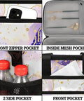 Insulated Picnic Backpack With Large 12x9 Inch Capacity Keeps Meals Fresh Modern Pattern Lunch Tote detail of pockets and zippers