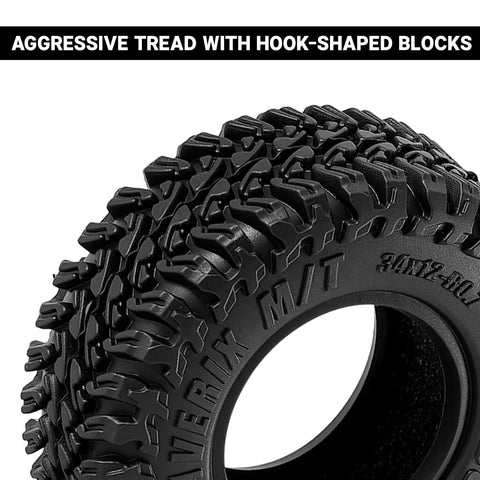 Maverix MT RC Tires For 1 30 Scale Axial SCX30 34x12mm 0 7 Inch Ultra Sticky S5 Compound with aggressive tread blocks close-up