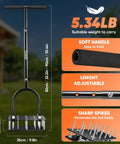 Manual Lawn Aerator Tool With 15 Iron Spikes Adjustable Height and Double Layer Spring Heavy Duty Iron Construction with Gloves