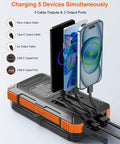 Massive 49800mAh Solar Power Bank With Four Built In Cables And Four Foldable Panels PD 22W Fast Charge USB C Input And Output
