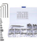 Full Throttle 400 Piece 304 Stainless Steel Socket Grub Screw Assortment Kit With Complete M3 M4 M5 M6 M8 Hex Key Allen Screws Bundle, open case