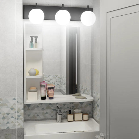 Matte Black Vanity Light 3 Light Over Mirror Dope Modern Bathroom Fixture With Milky White Glass Shades, Black Wall Light For Bath, Dimmable G9 US Socket, No Switch On Lamp, Easy Install, Standard US Junction Box
