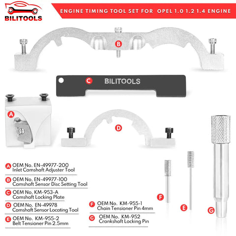 Turbo Engine Timing Tool Kit for GM Cars With Camshaft Alignment Locking Tools, 6-piece OEM set for Opel Vauxhall models.