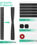 Updated Open Slot Cable Raceway Kit With Five 77 Inch Wire Covers For Under Desk Cable Management, shown with cable ties and clips