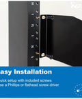 Top Shelf 2U Cantilever Rack Shelf Pair For 19 Inch Server Racks Built Different With Ventilating Steel Tray Holds Up To 50 Pounds installation process showing screw placement.