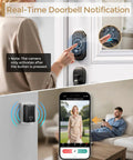 Next Level Wifi Smart Lock With HD Camera And Video Doorbell Five In One Keyless Deadbolt Featuring Fingerprint Scanner Keypad For Zero Hassle Front Door Security, showing doorbell notification and smartphone interface.