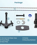 Package contents of Old School Oil Rubbed Bronze Bathroom Sink Faucet With Single Hole, Double Cross Handles, Vessel Lavatory Mixer Tap