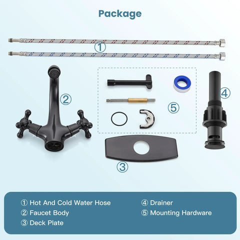 Package contents of Old School Oil Rubbed Bronze Bathroom Sink Faucet With Single Hole, Double Cross Handles, Vessel Lavatory Mixer Tap